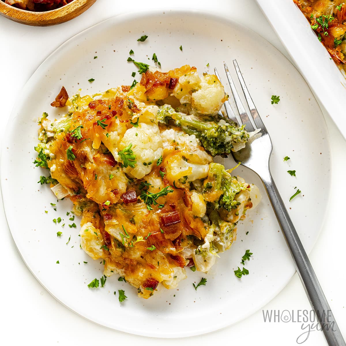 Broccoli Cauliflower Casserole Place on a plate and serve with a fork.