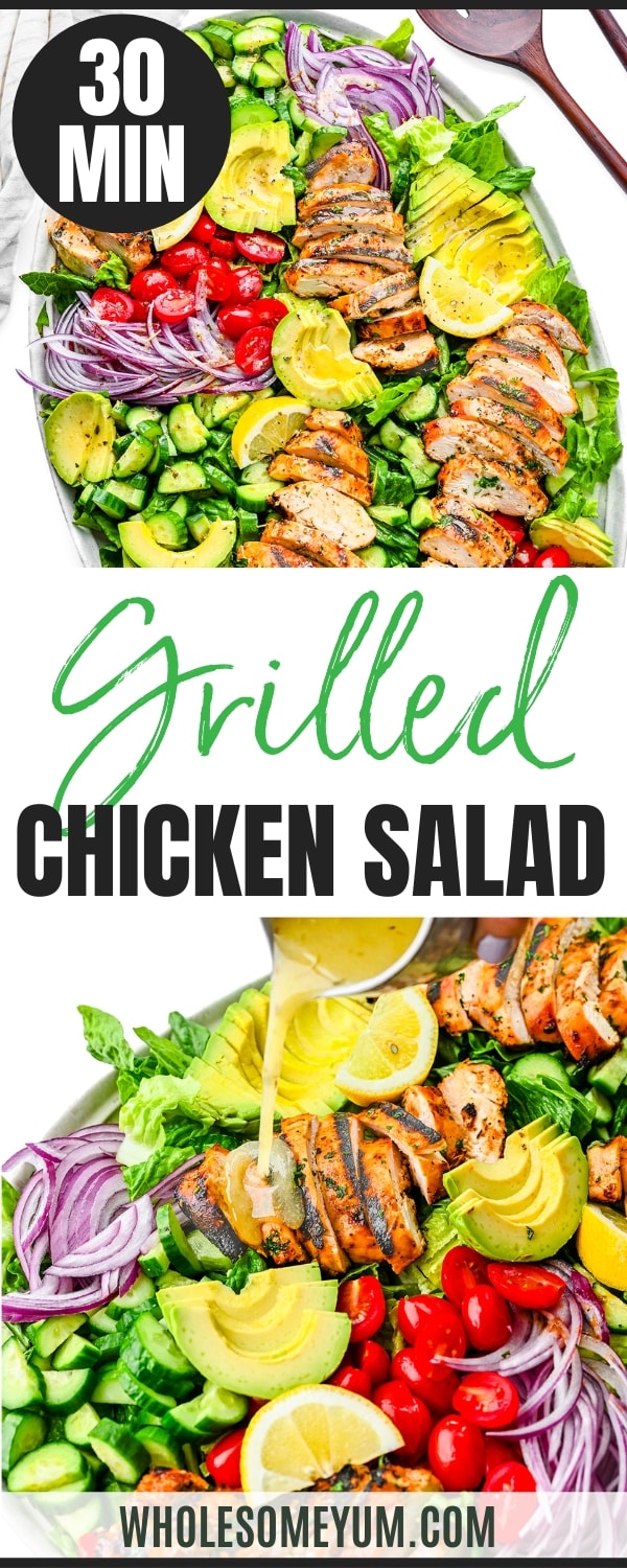 Grilled chicken salad recipe pin.