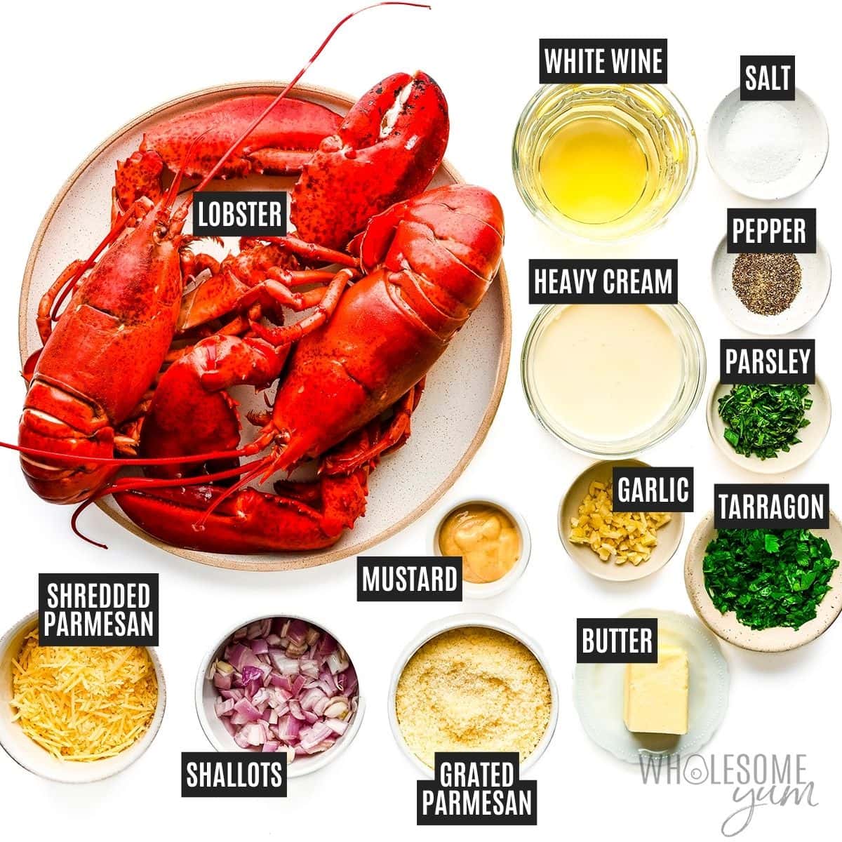Lobster Thermidor recipe ingredients.