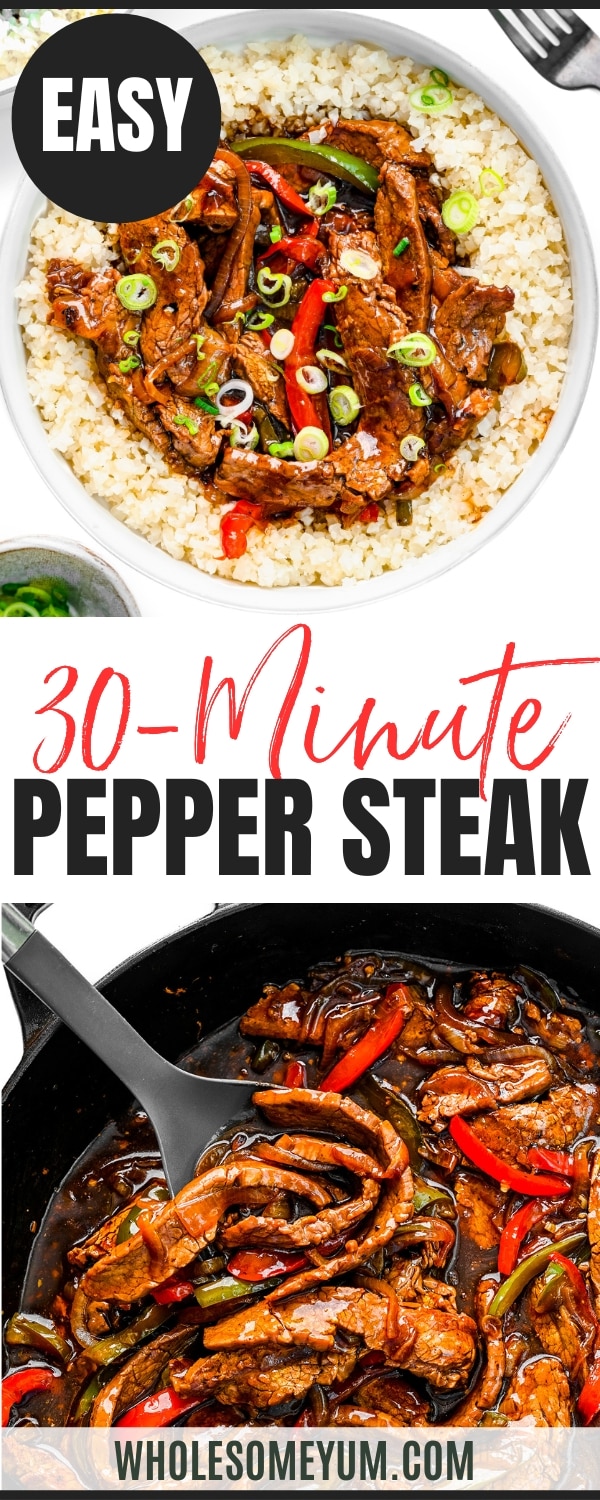 Pepper steak recipe pin.