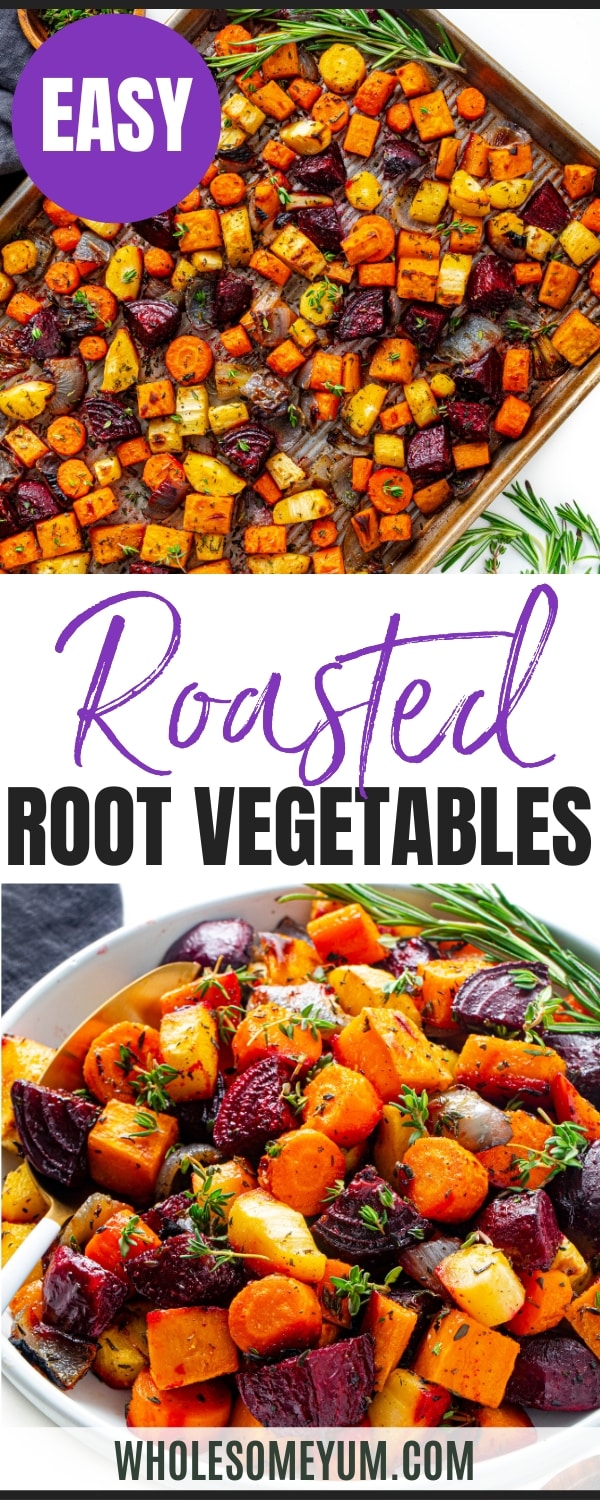 Roasted root vegetables recipe pin.