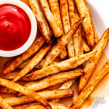 Air fryer french fries on a plate.