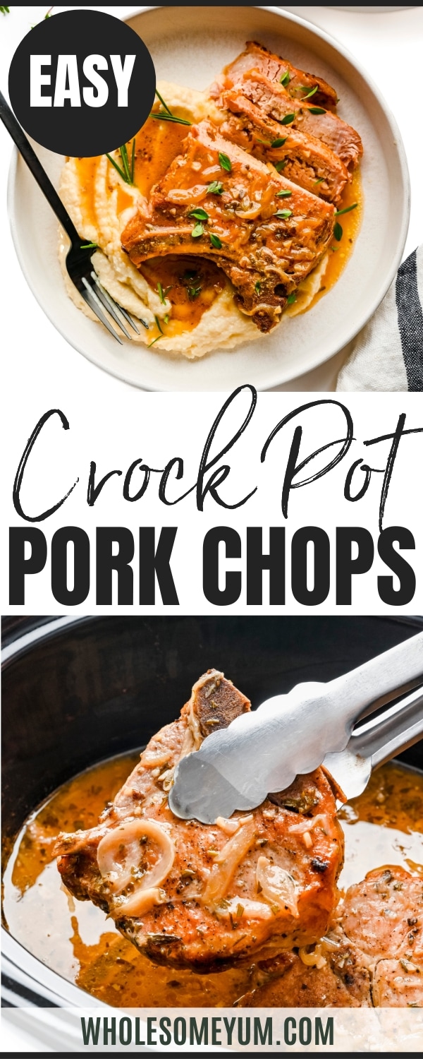 Crock Pot pork chops recipe pin.