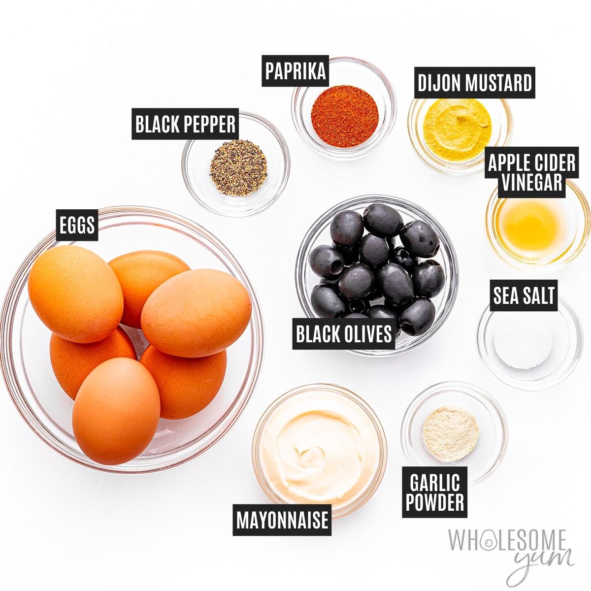 Ingredients for Halloween deviled eggs.