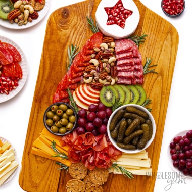 Christmas charcuterie board in the shape of a tree.