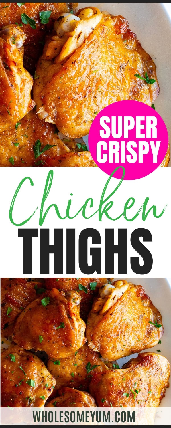Crispy baked chicken thighs recipe pin.