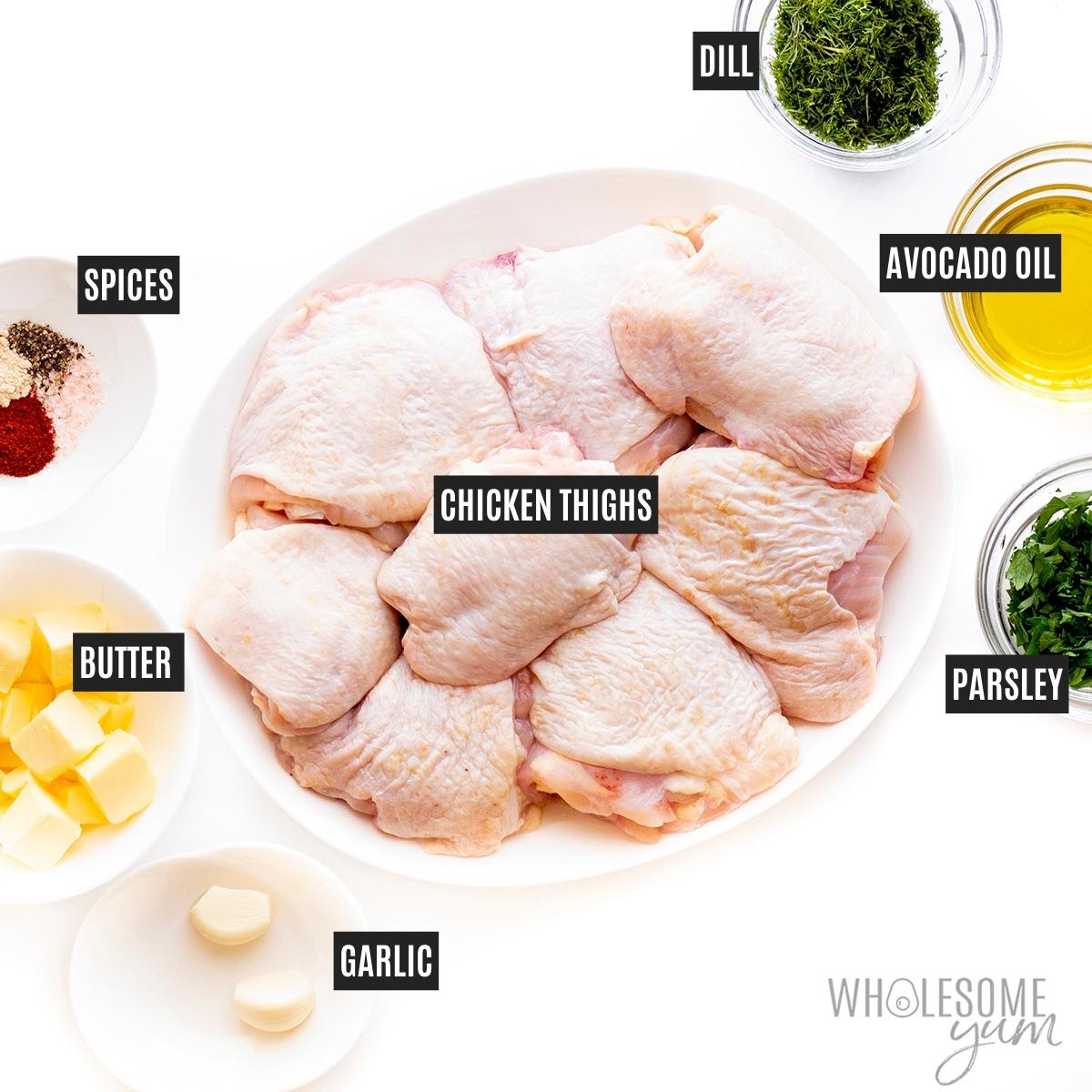 Ingredients for baking chicken thighs.
