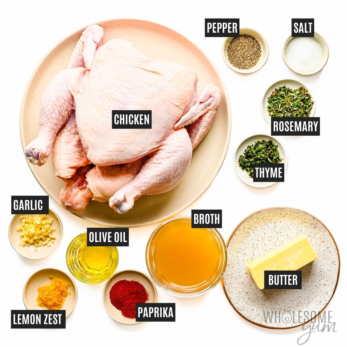 Roasted chicken recipe ingredients.