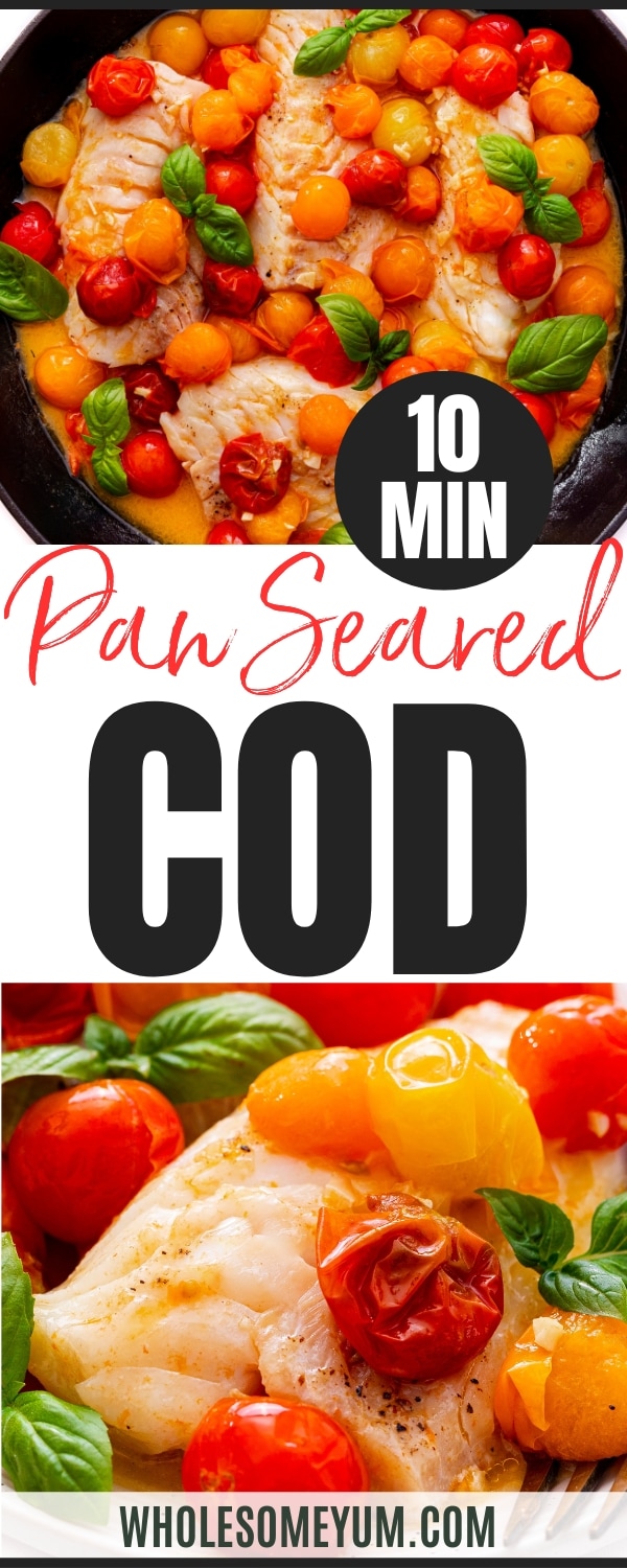 Pan fried cod recipe pin.