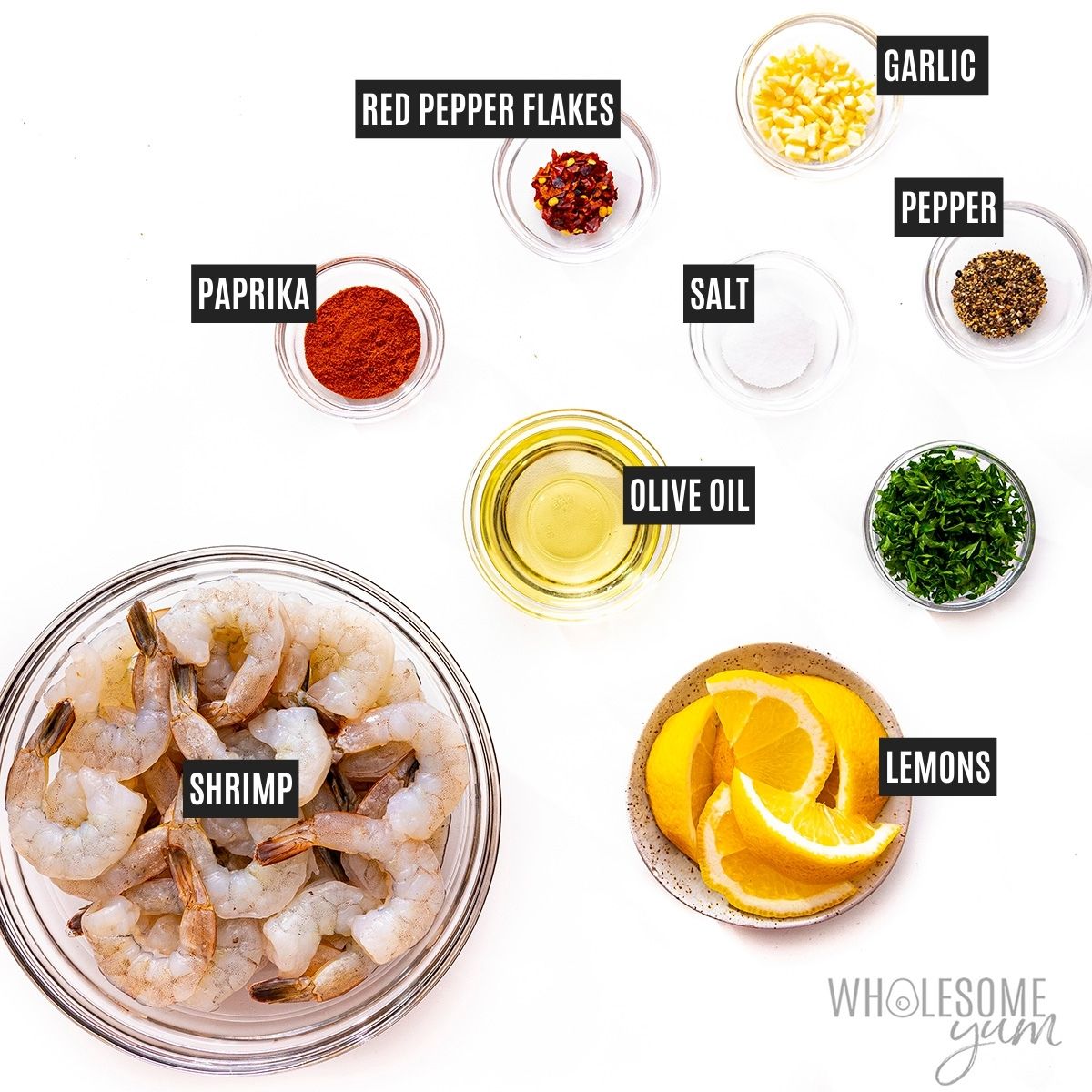 Sauteed shrimp recipe ingredients.