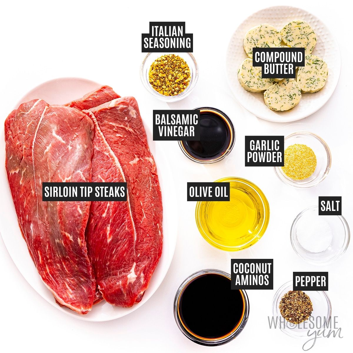 Sirloin tip steak recipe ingredients.