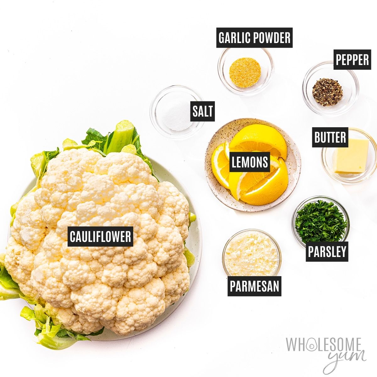 Steamed cauliflower recipe ingredients. 