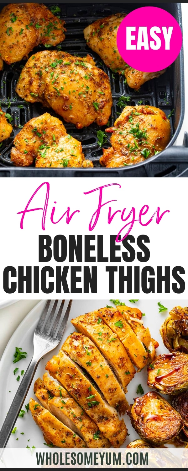 Air fryer boneless chicken thighs recipe pin.
