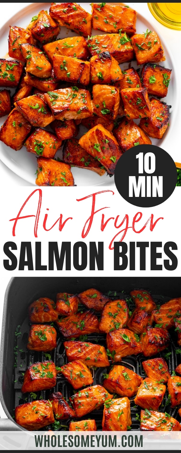Air fryer salmon bites recipe pin.