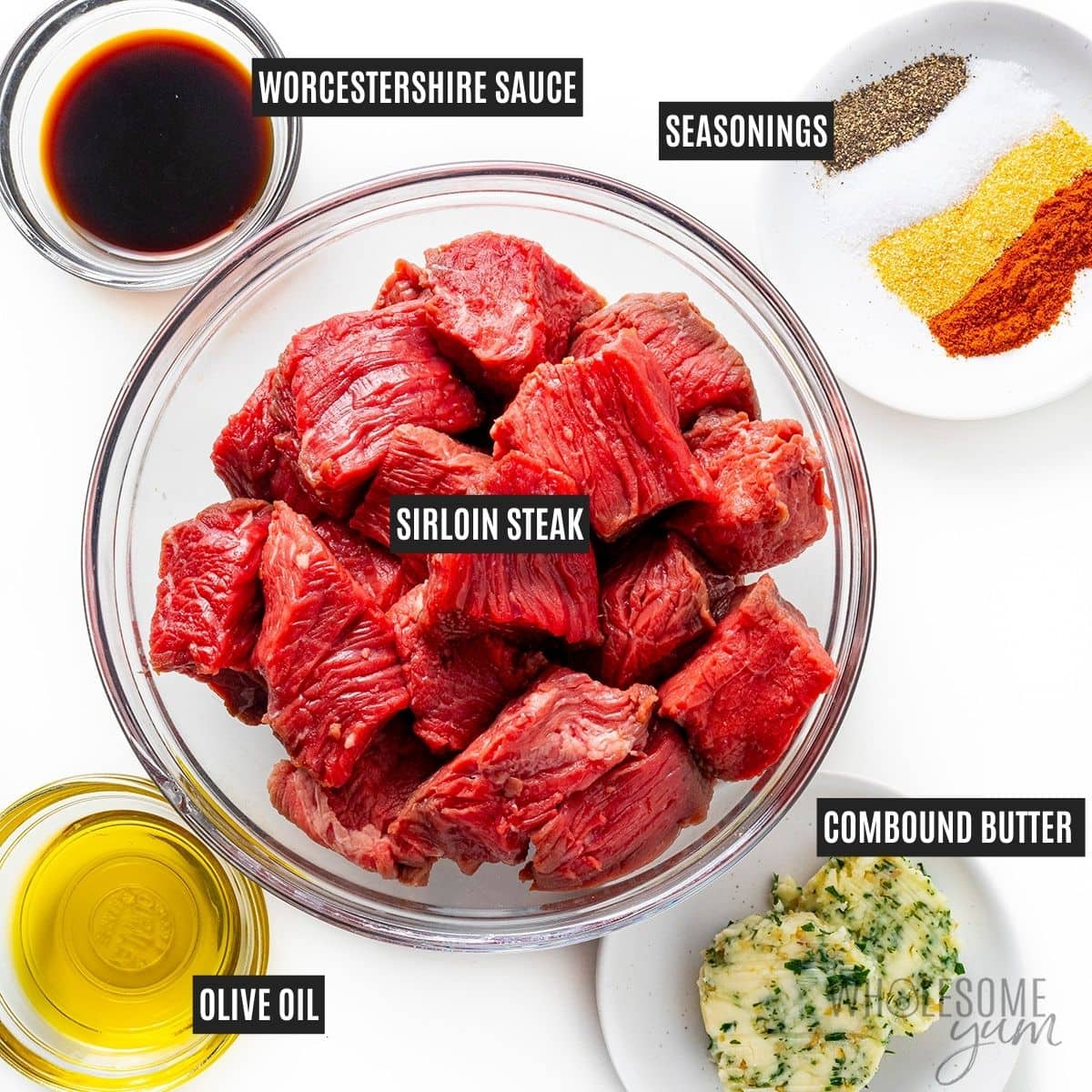 Air fryer steak bites recipe ingredients.
