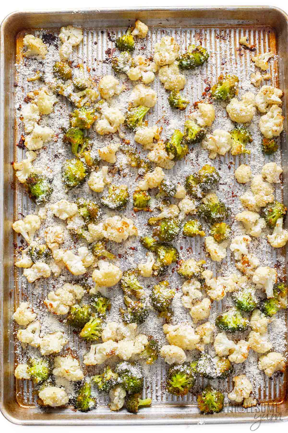 Roasted cauliflower and broccoli with parmesan cheese.