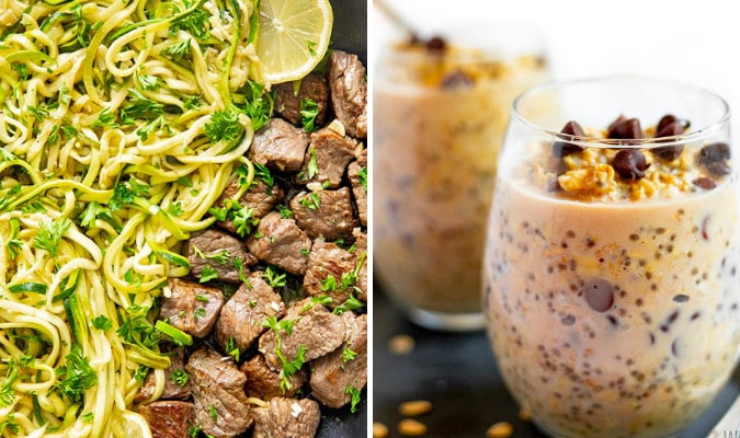 Beef and zoodles and overnight oats.