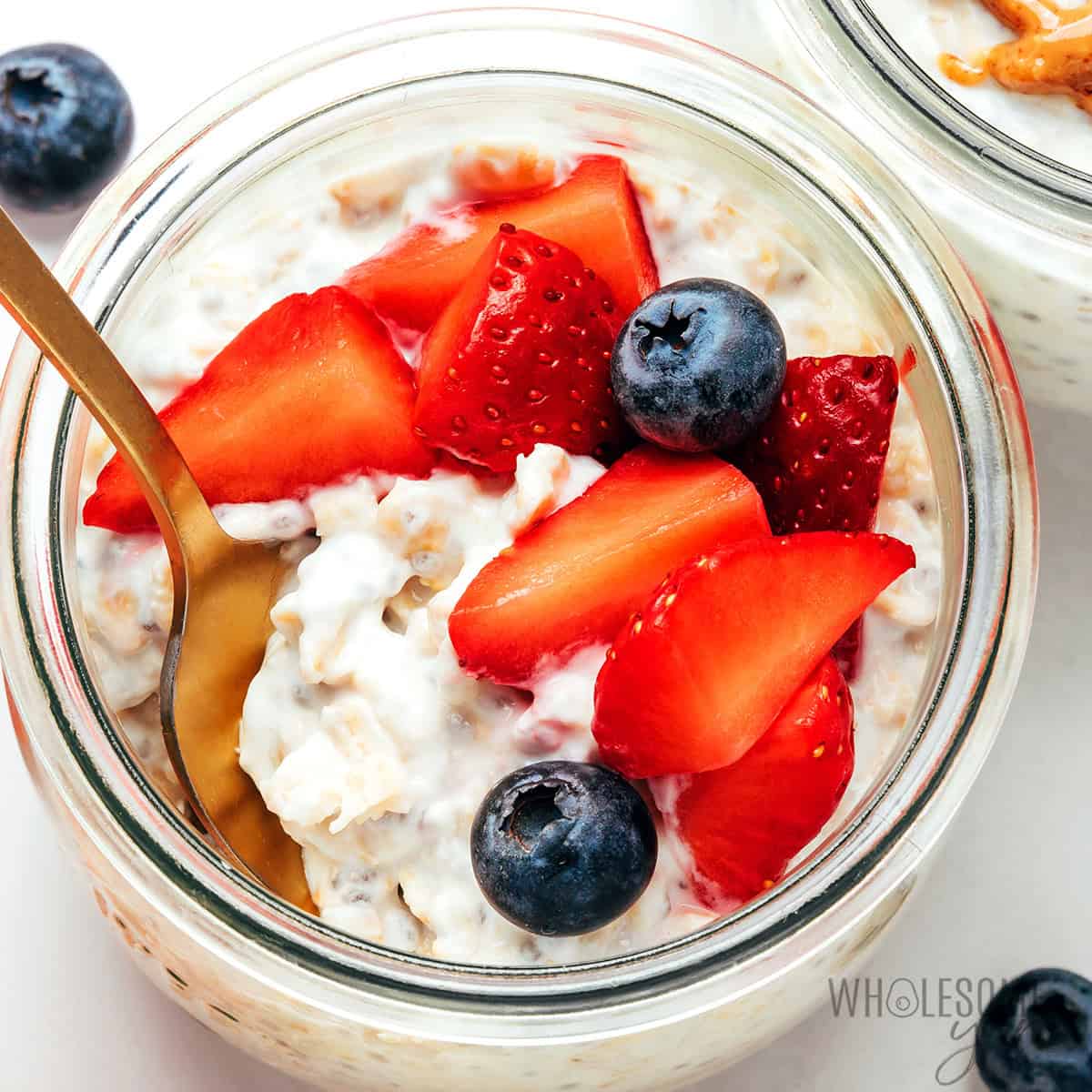 Protein overnight oats in a jar.