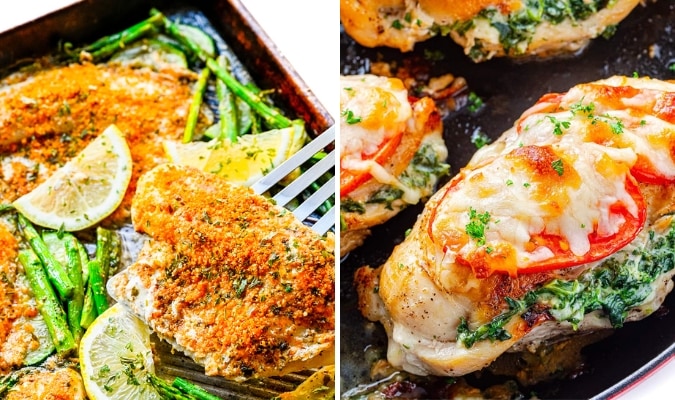 Parmesan crusted tilapia and spinach stuffed chicken breast.