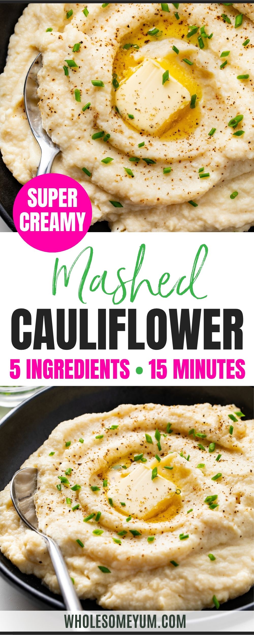 Mashed cauliflower recipe pin.