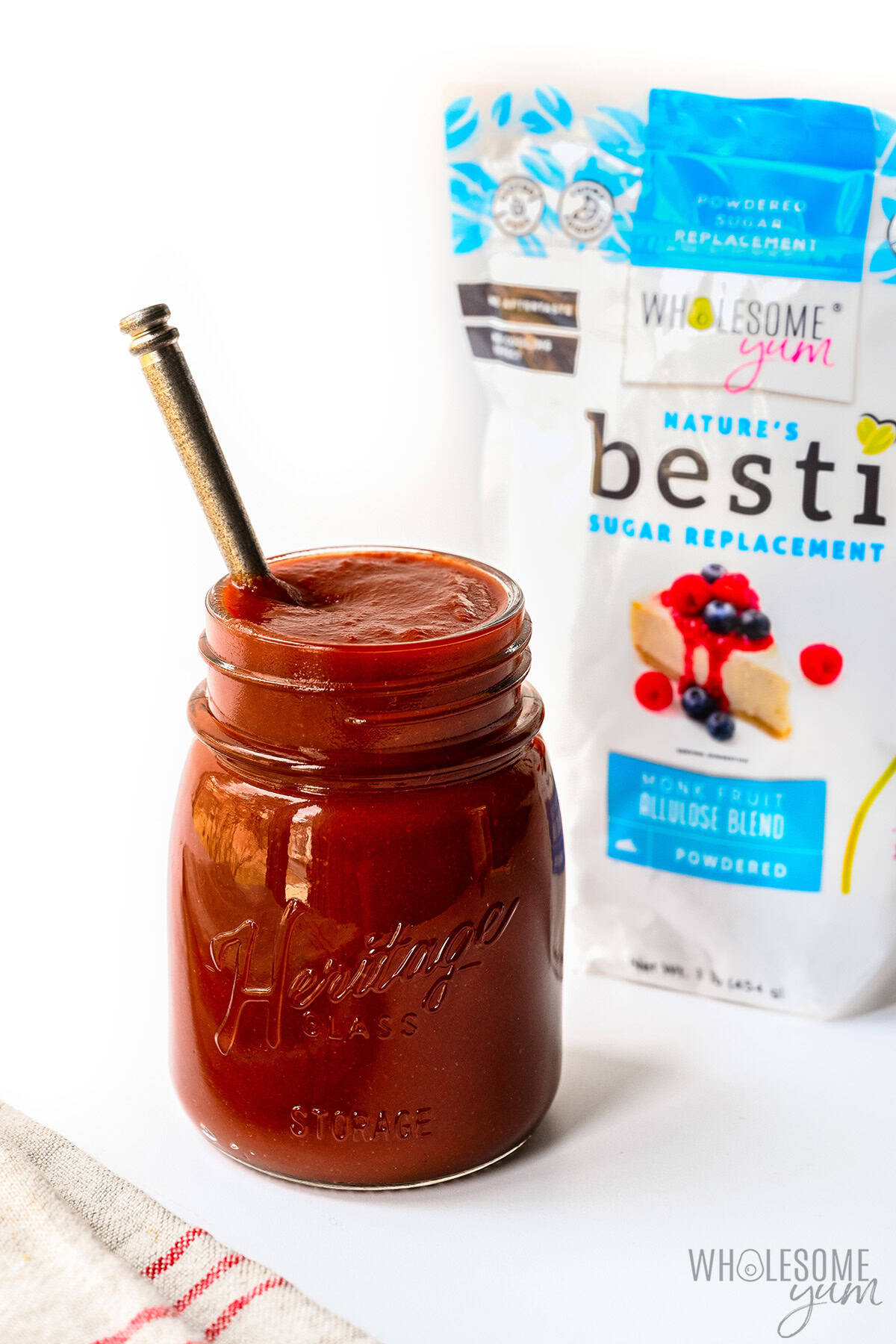 Sugar free BBQ sauce recipe next to a bag of powdered Besti.