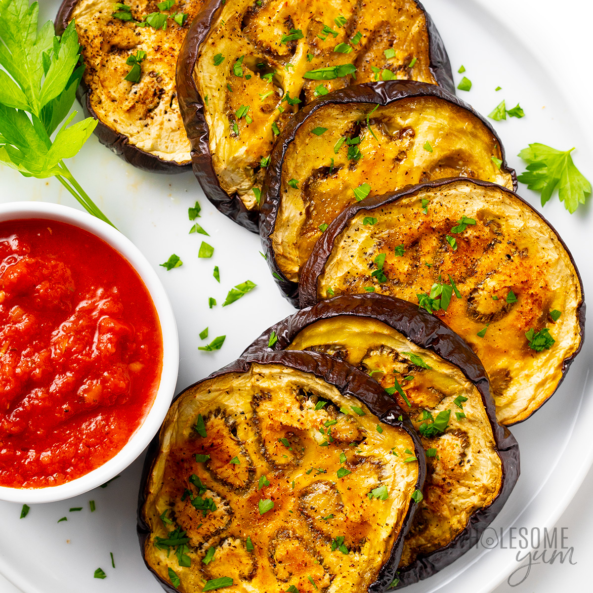 Roasted eggplant on a plate.