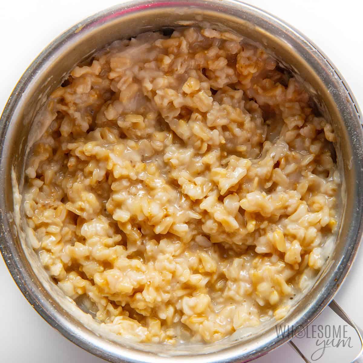 Oats cooking in a saucepan.