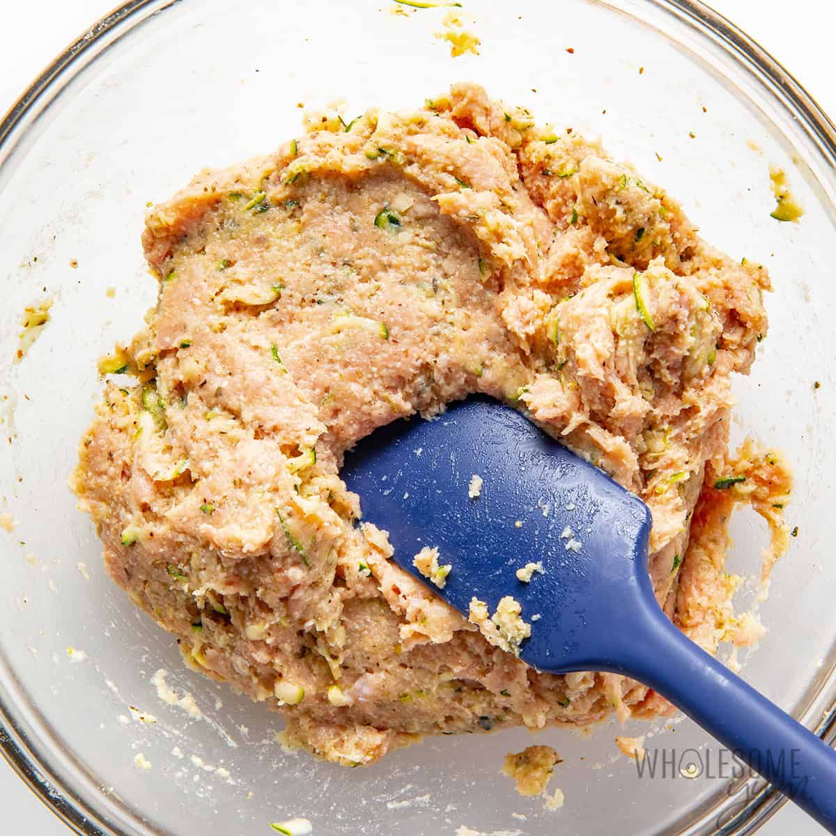 Meatball mixture in a bowl.