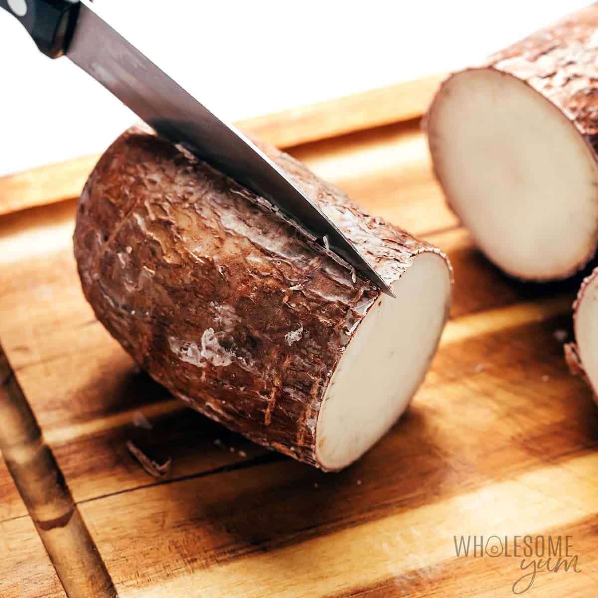 Scoring the thick peel.