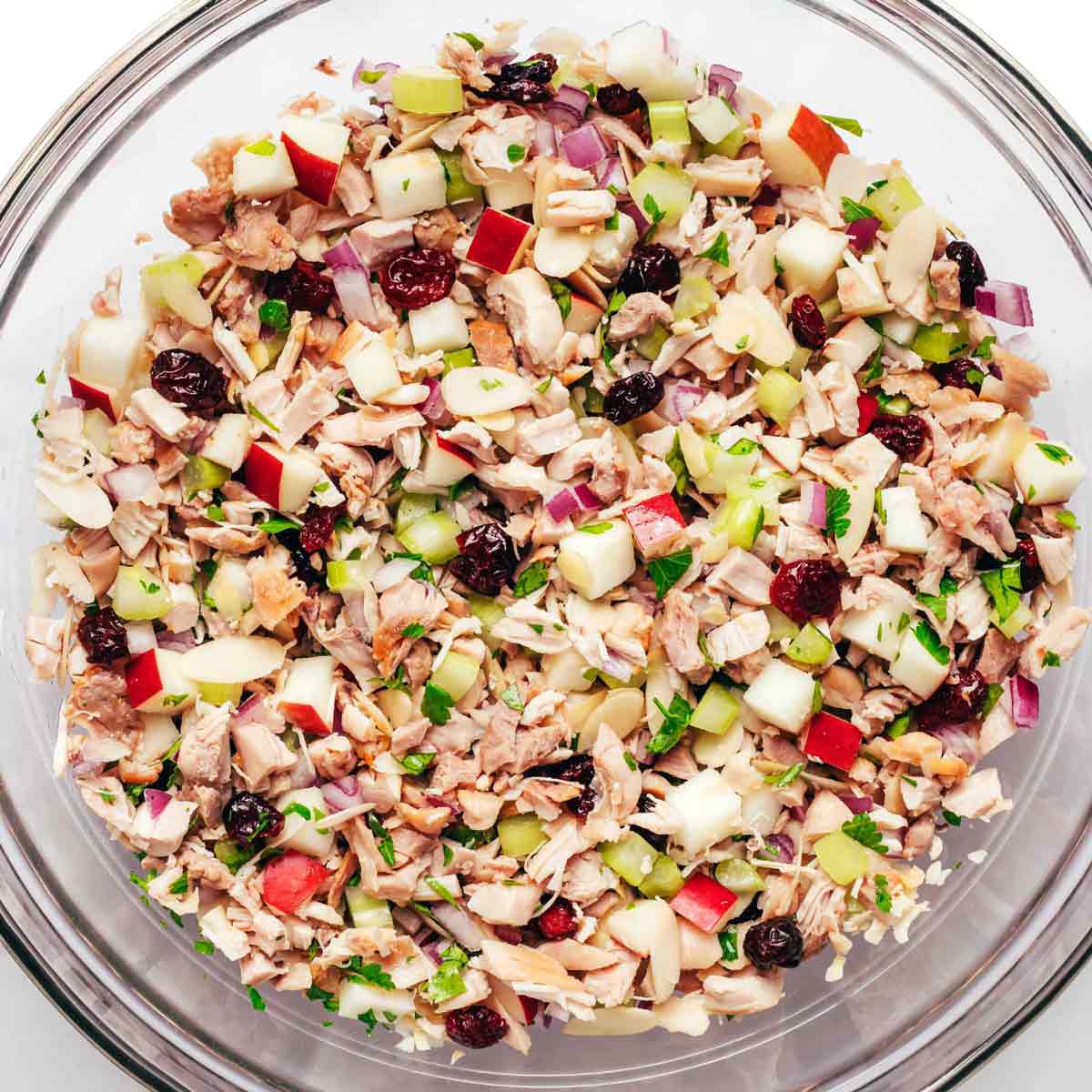 Chicken salad base mixed in a large bowl.