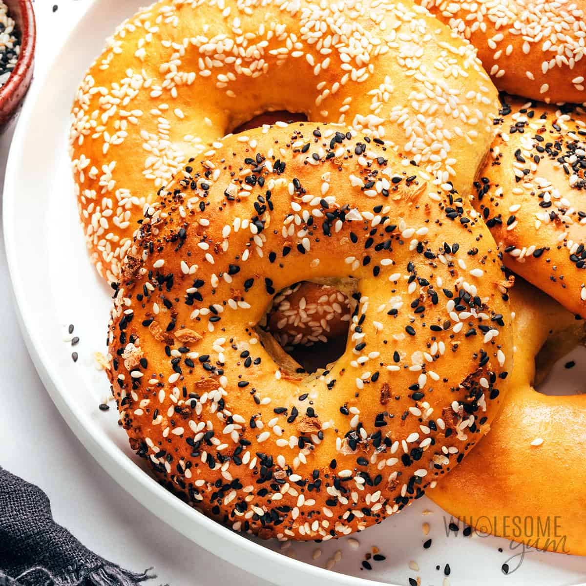 Protein bagels up close.