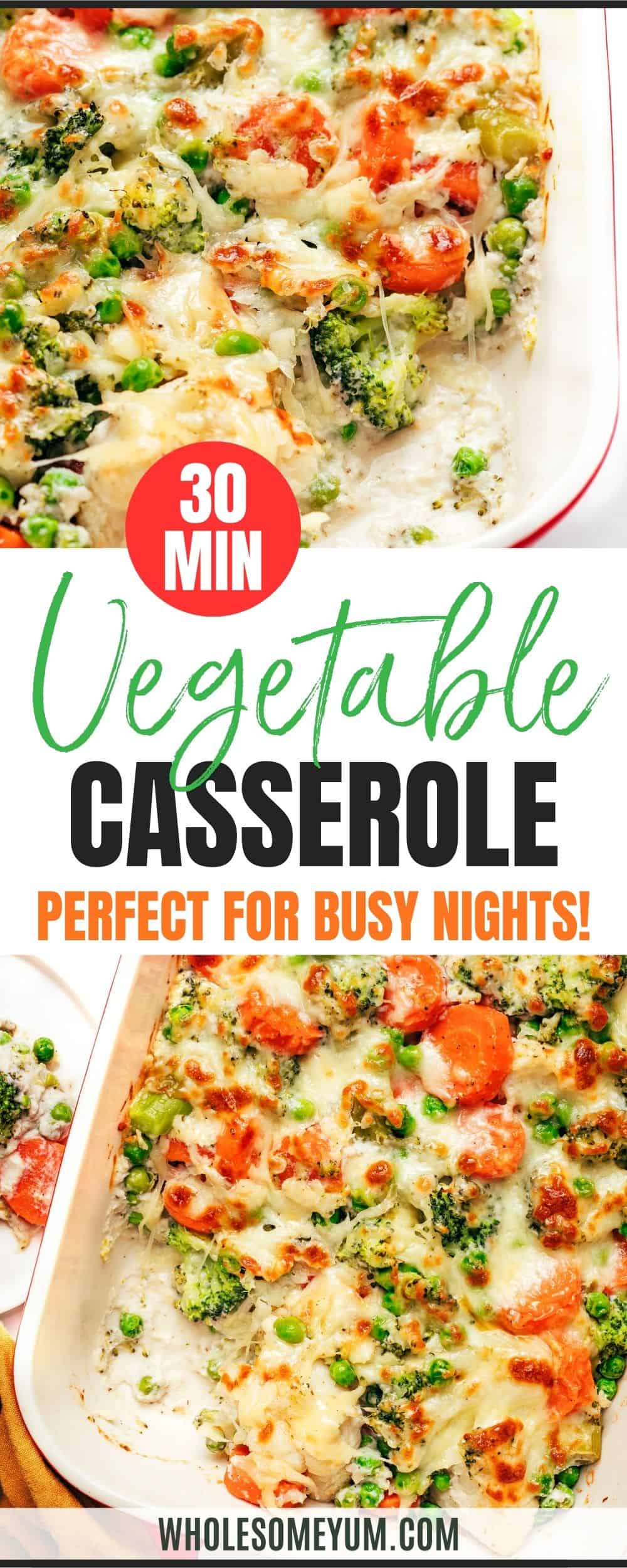 Vegetable casserole recipe pin.