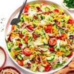 Chicken bacon ranch salad on a plate.