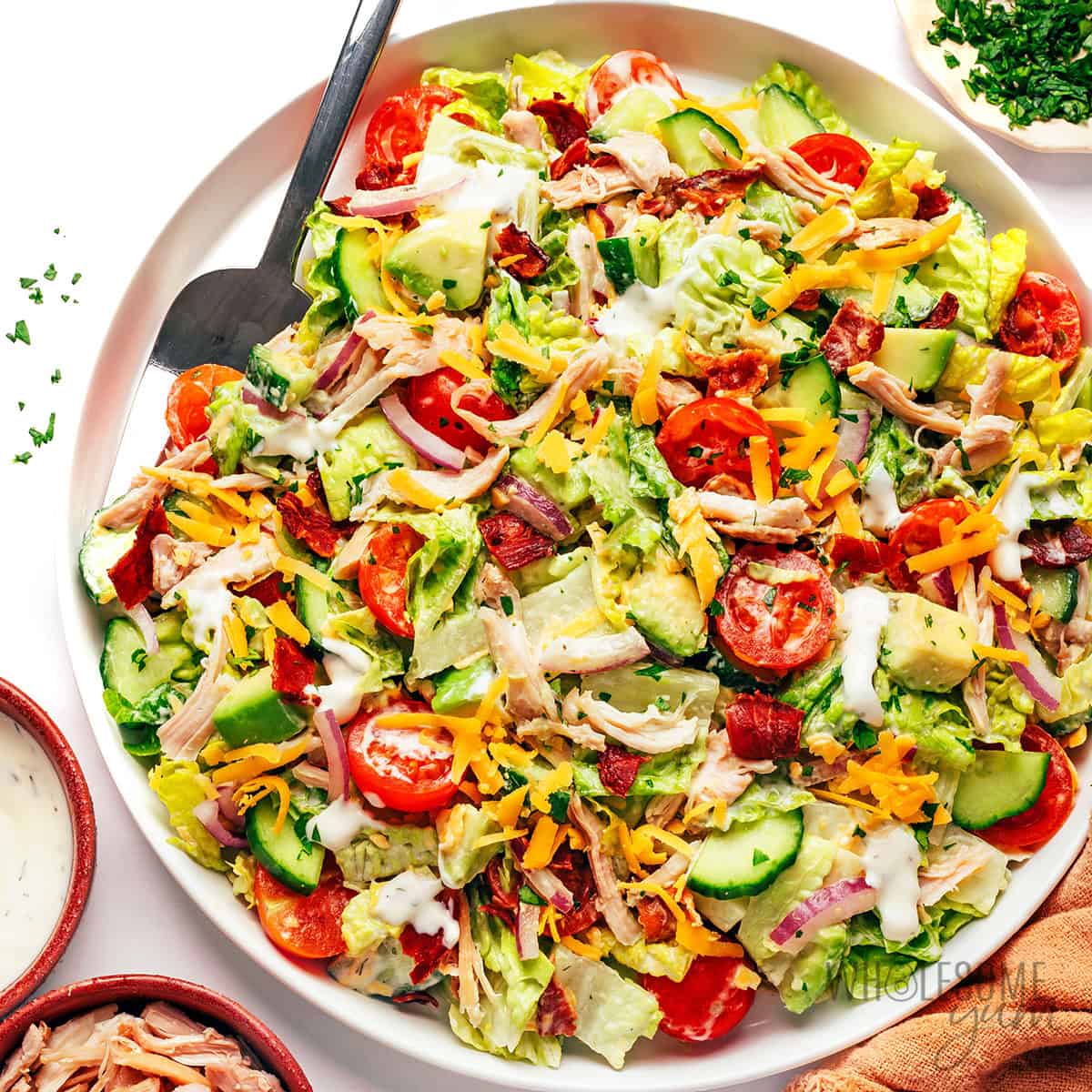 Chicken bacon ranch salad on a plate.