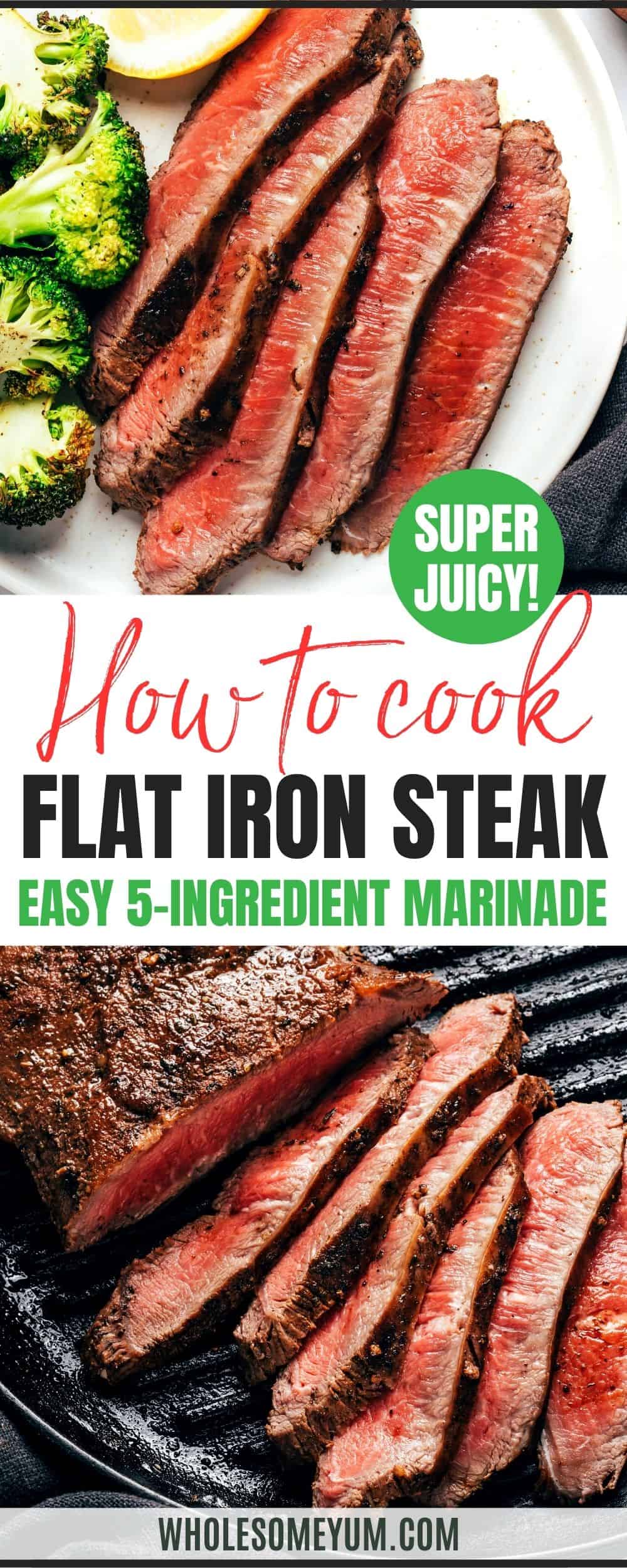 Flat iron steak recipe pin.