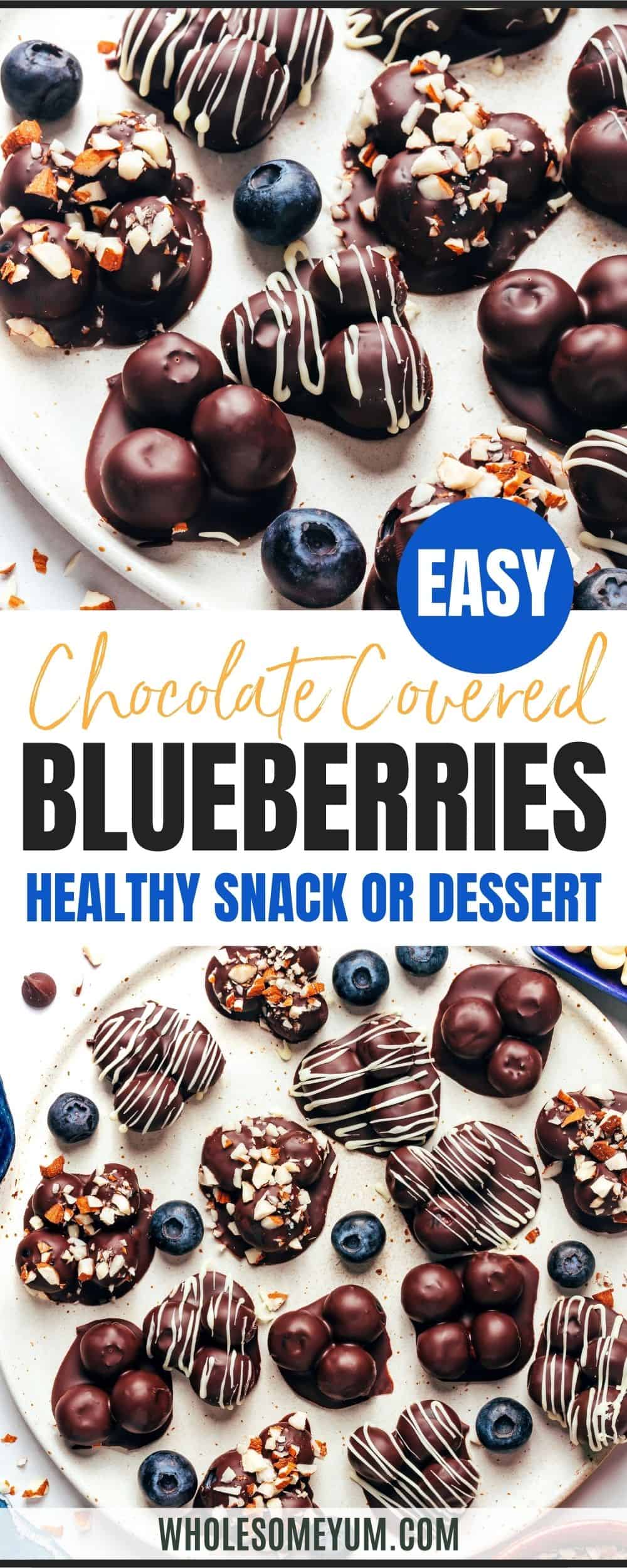 Chocolate covered blueberries recipe pin.