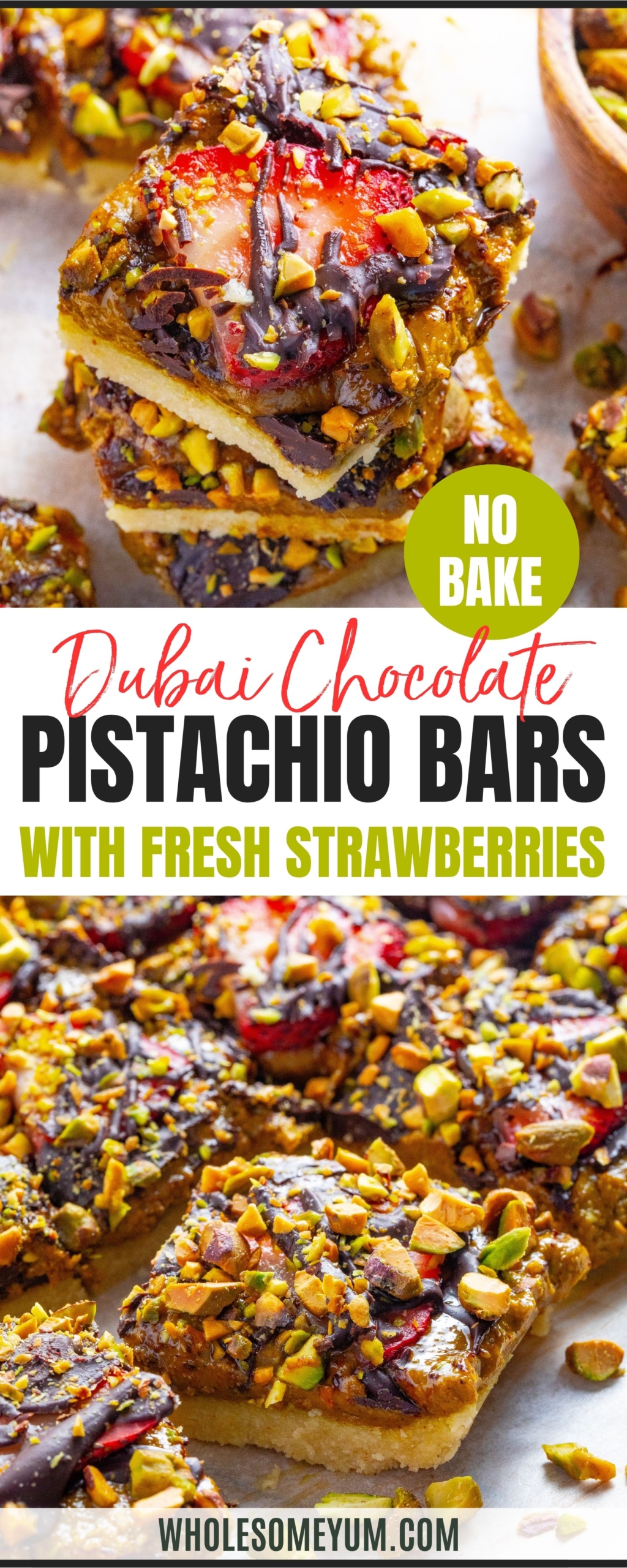 Pistachio chocolate bars recipe pin.