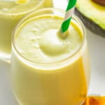 Avocado smoothie in a glass.