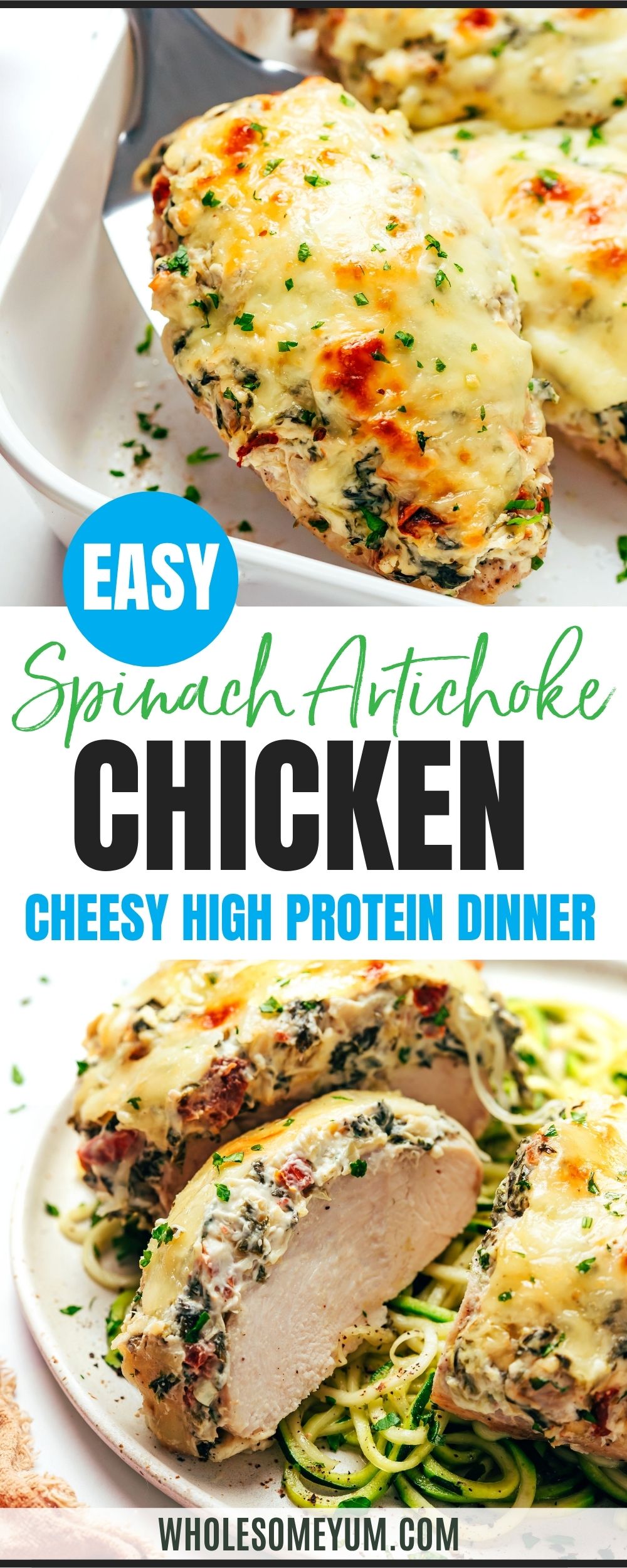 Spinach artichoke chicken recipe pin.