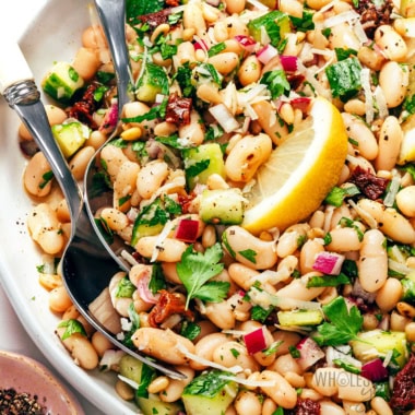 White bean salad in a bowl.