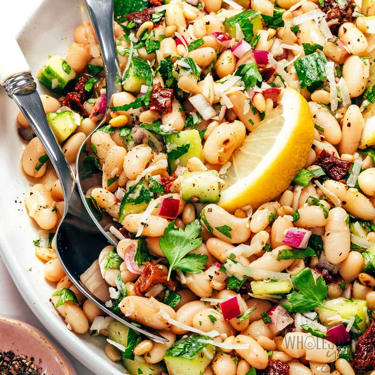 White bean salad in a bowl.