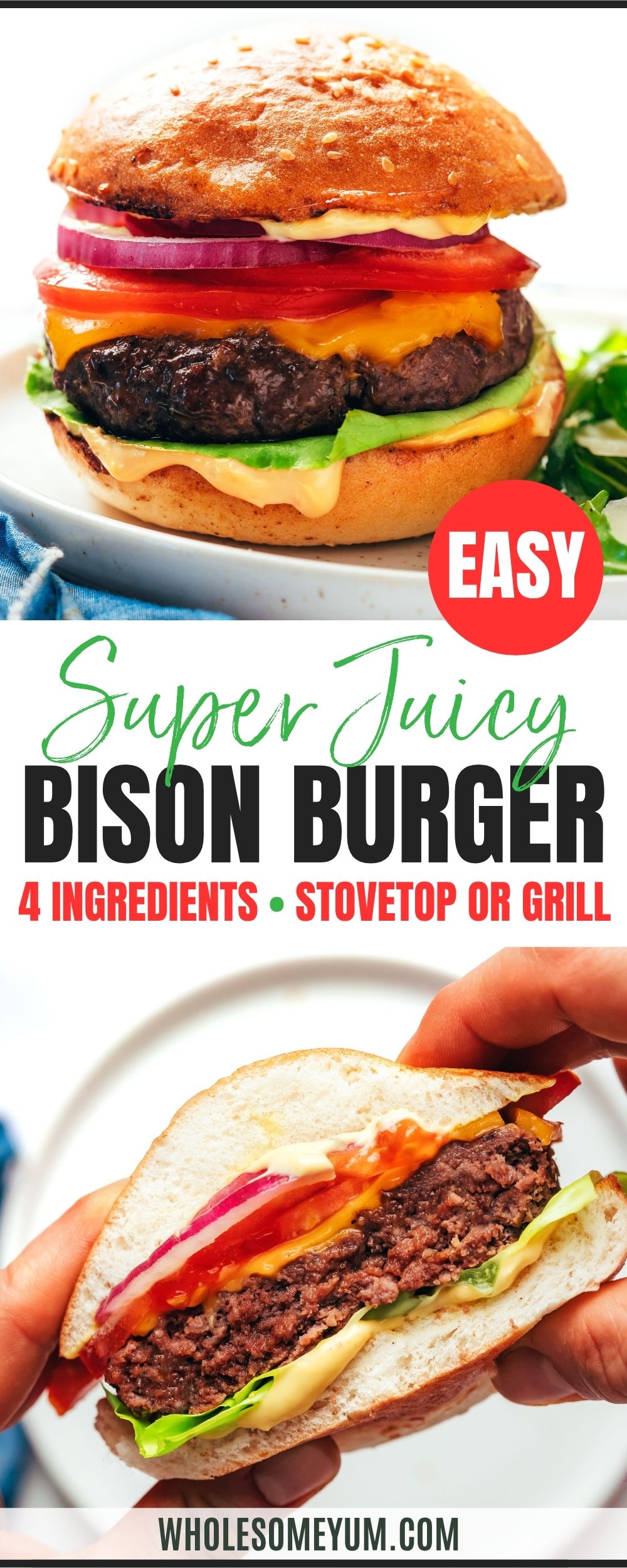 Bison burger recipe pin.