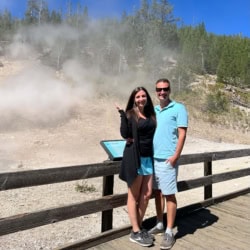 Maya and Oleg at Yellowstone National Park where we ate lots of bison burgers.