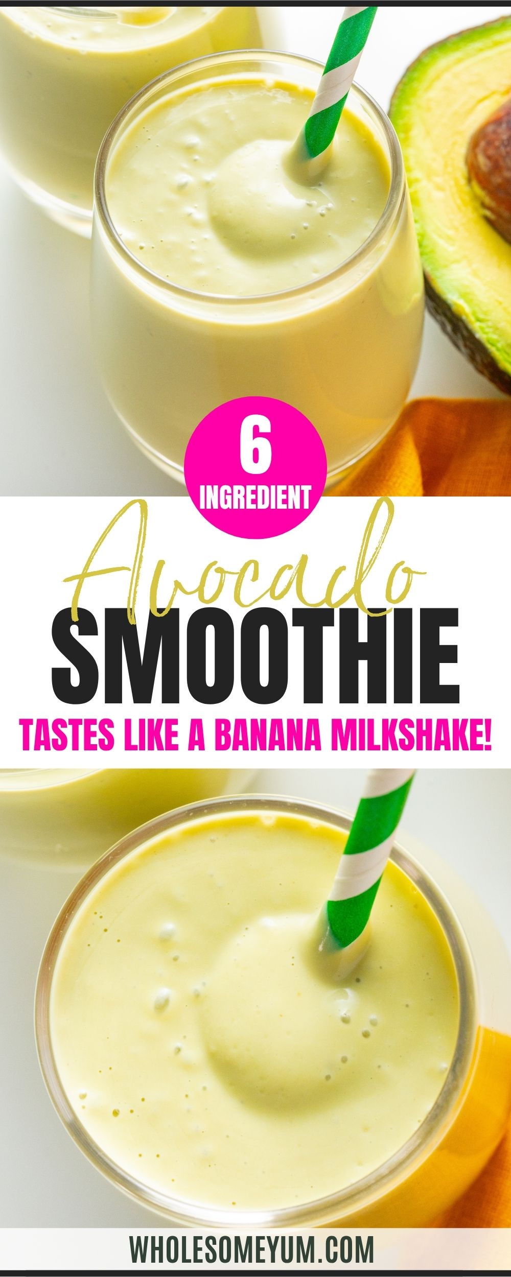 Avocado smoothie recipe pin.