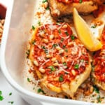 Baked grouper in a baking dish.