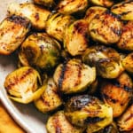 Grilled Brussels sprouts close up.