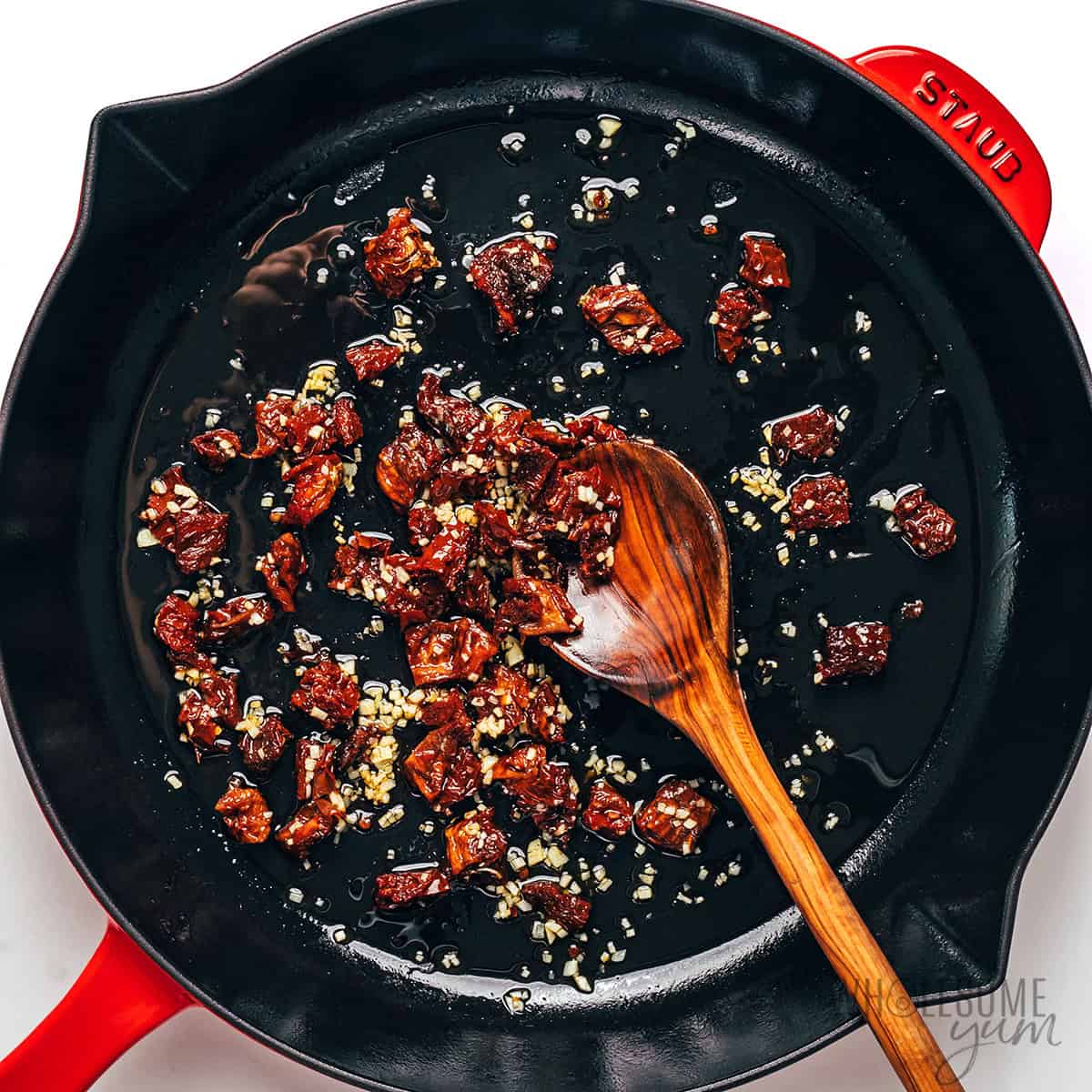 Sauteed sun-dried tomatoes and garlic.
