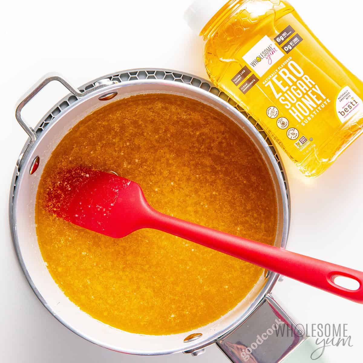 Melted butter and honey in a pan.