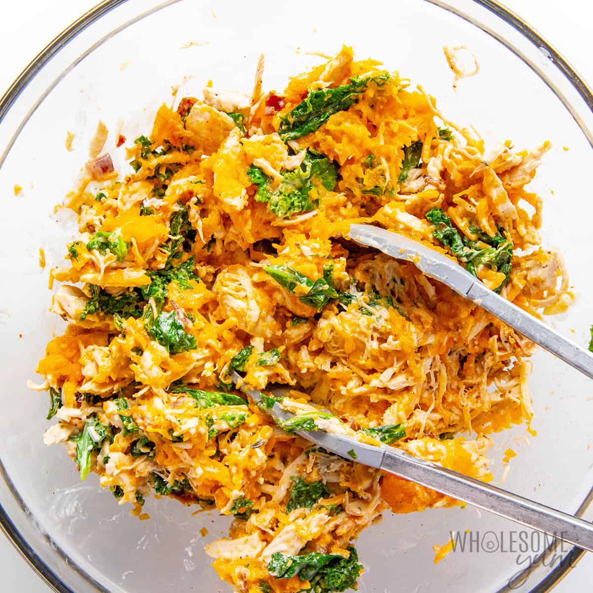 Butternut squash added to chicken mixture.
