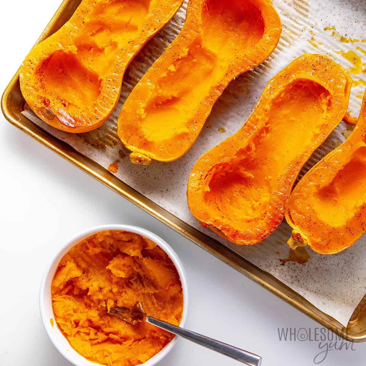 Butternut squash with flesh scooped out.